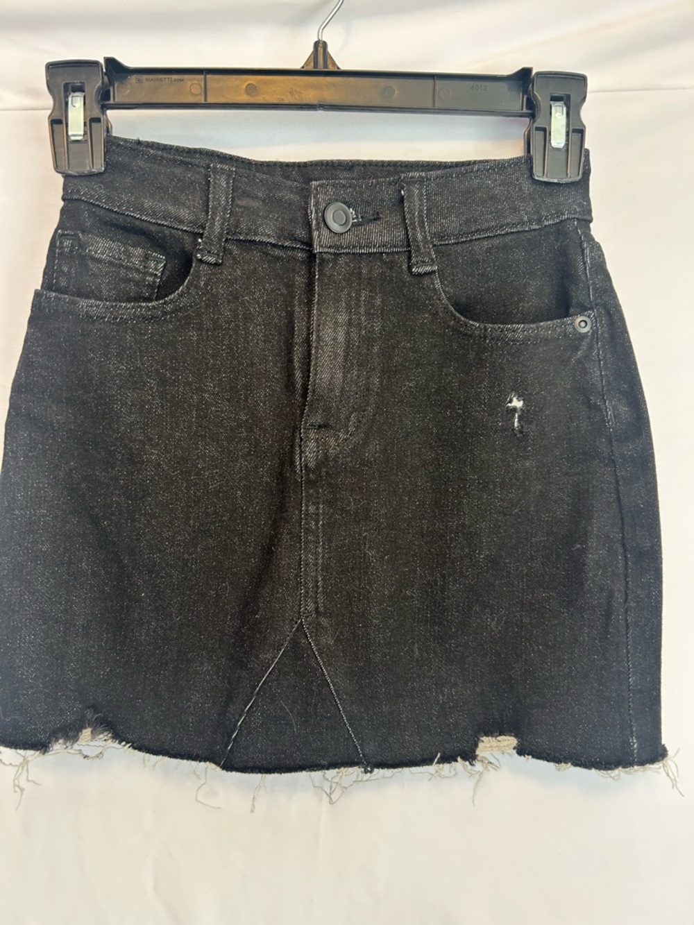 Girls' Black Distressed Denim Mini Skirt with Frayed Hem Size 10
